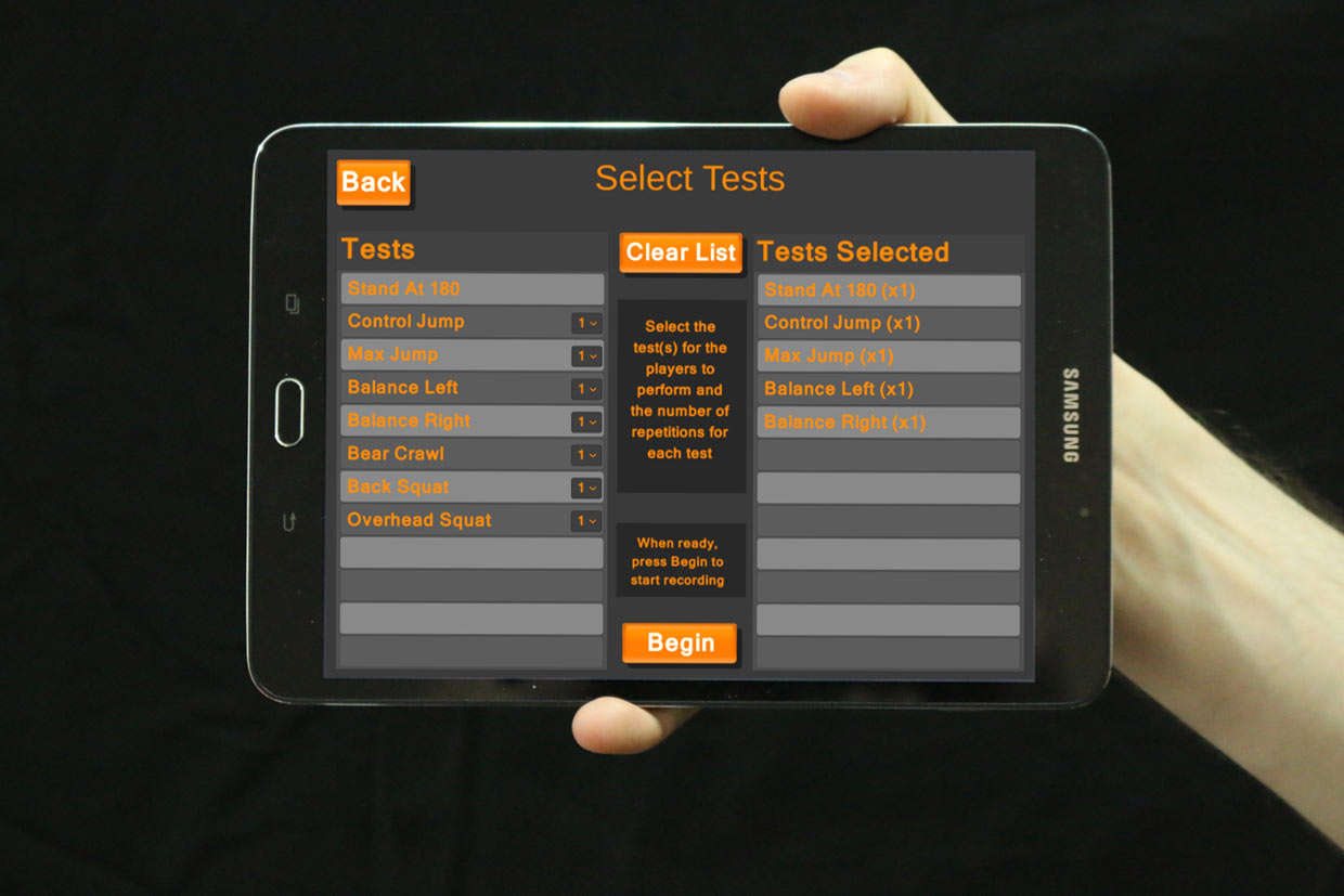 Paso 1-tableta que muestra la selección de prueba Amat
